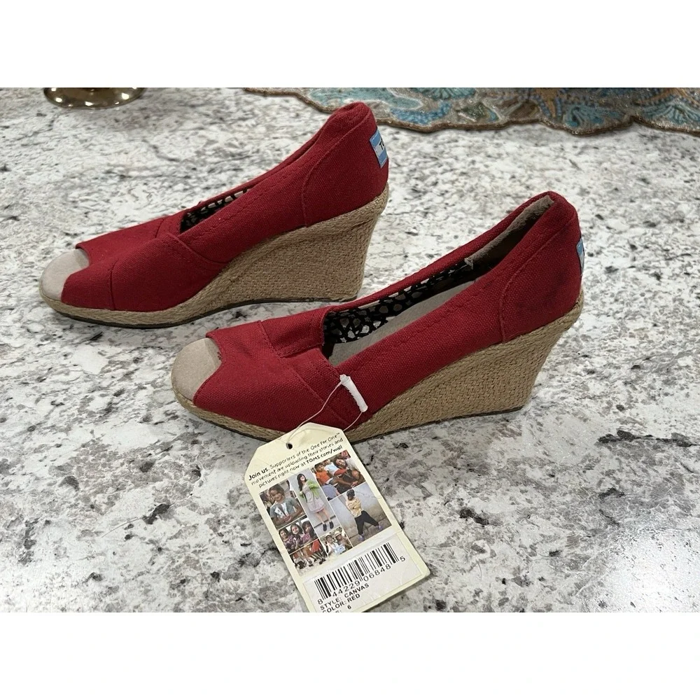 Tom's Red Wedge Heels Women's Size 6.5